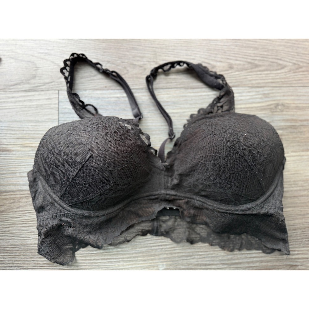 PINK Victoria's Secret Black Lace Lightly Lined Bralette Bra Size Large‎